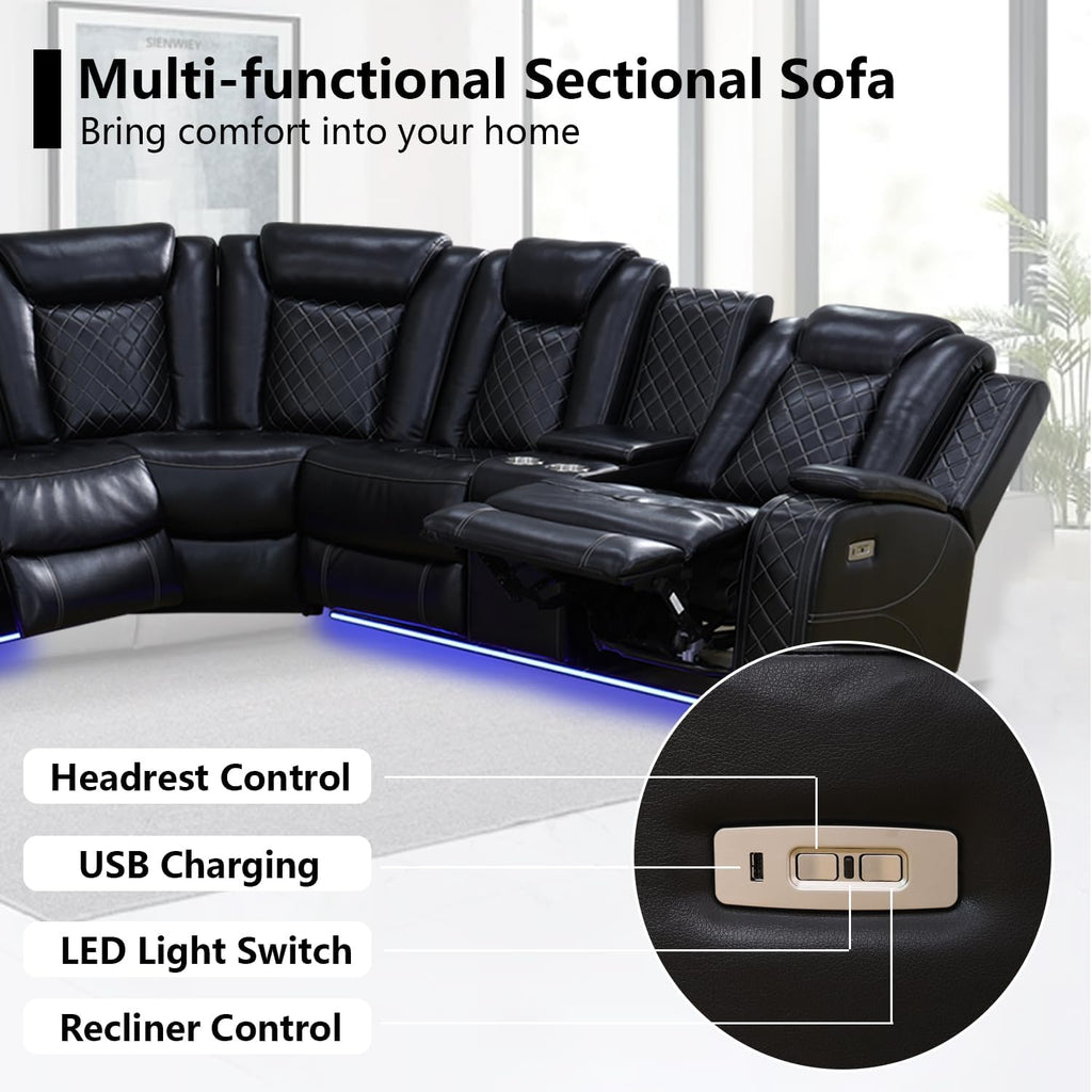 Black Leather Power Reclining Sectional Sofa J11833