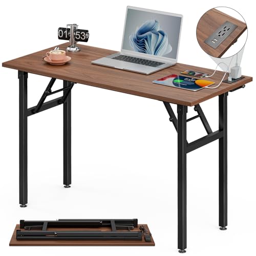 Rustic Brown Folding Desk with USB & Socket 31.5" T527964