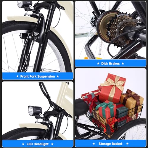 24"&26" 3 Wheel Mountain Electric Bicycle with Basket E533044