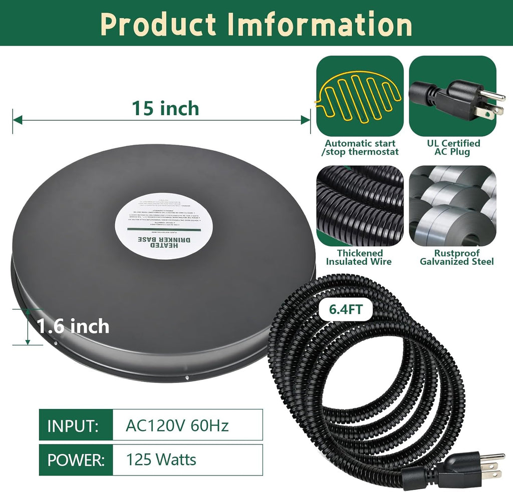 15IN 125W Heated Chicken Waterer Base with Thermostat A98816