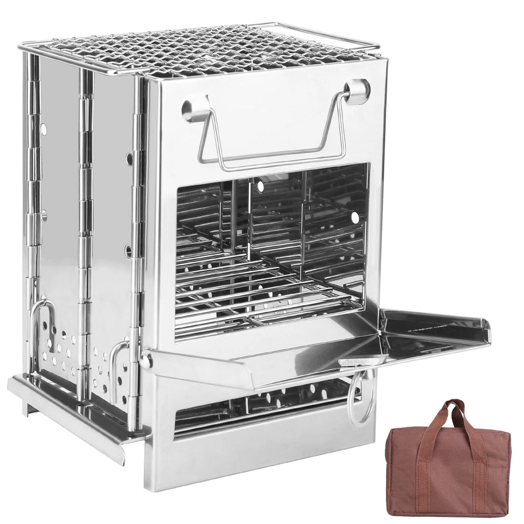 Folding Stainless Steel Camp Stove with Carry Bag T785507