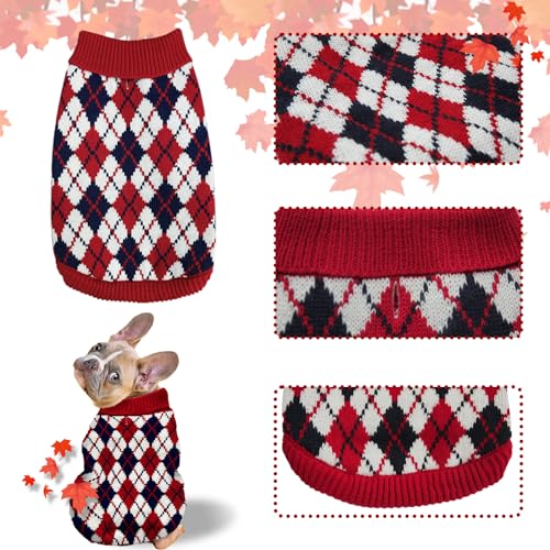 Red Argyle Knit Dog Sweater A62155