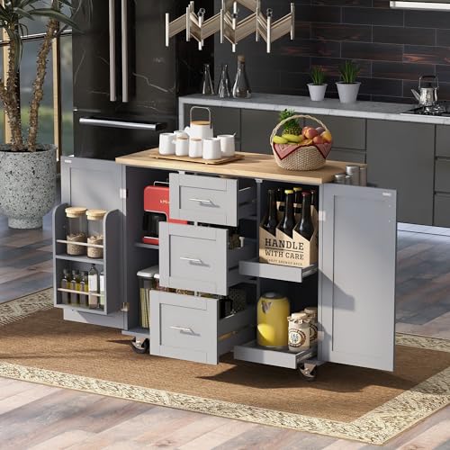 White Kitchen Island with Drop Leaf and 3 Drawer Y7646