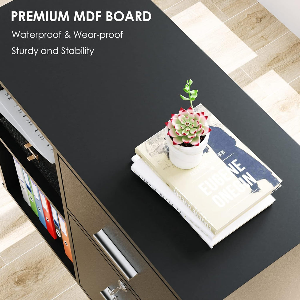 Black Wood Lateral File Cabinet with Lock H30498