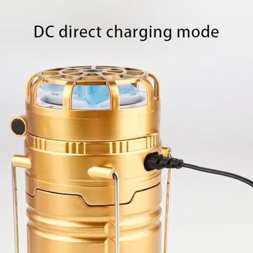 5-in-1 Portable LED Camping Lantern with Fan, Solar/USB Rechargeable, Lightweight ABS (Silver, 17.7X10X7.7cm) E9502