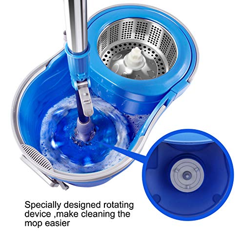 Mop Bucket with Wringer Set, Stainless Steel Handle, 5 Microfiber Replacement Heads, 1 Floor Brush Mop Head R13388
