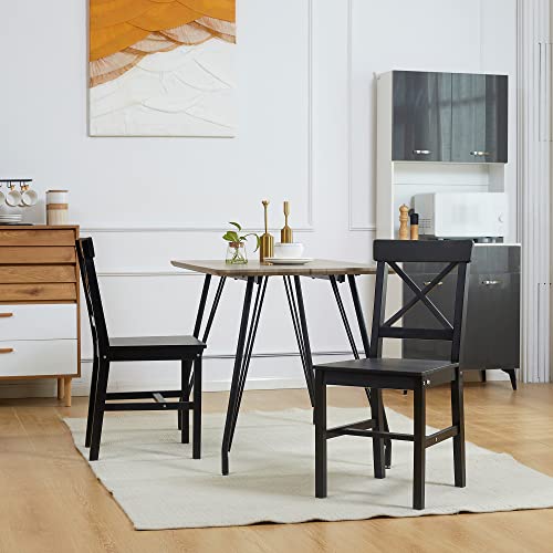 Black Wooden Cross Back Dining Chairs Set of 2 Z92526