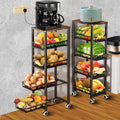 5 Tier Wire Basket with Wood Top and Wheels G169