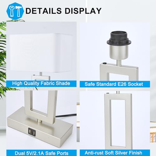 Set of 2 Touch Control Table Lamps with USB Ports, 3-Way Dimmable, Gold and White R82766