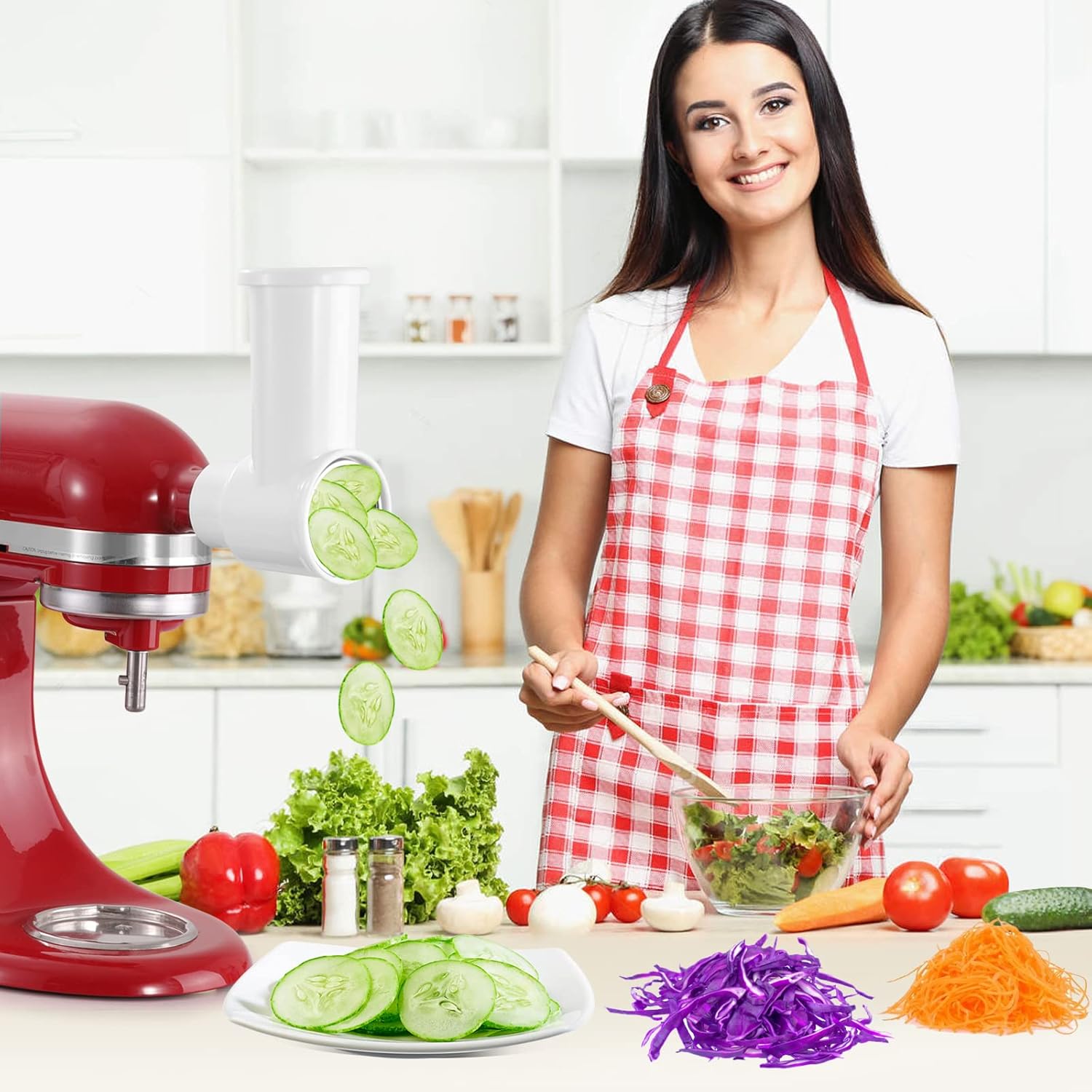 White Slicer Shredder Attachments for Kitchenaid Mixer D603