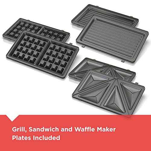 3-in-1 Waffle Iron, Grill and Sandwich Press, Non-Stick Removable Plates V20848