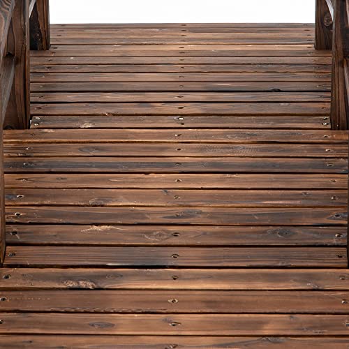 Fir Wood Garden Bridge Arc Walkway with Side Railings, Stained Wood, 60" x 26.5" x 19" P403