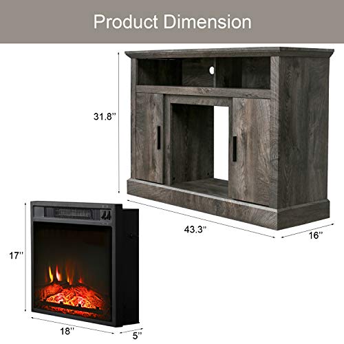 Electric Fireplace TV Stand Entertainment Center Corner Fire Place Heaters Tv Console for TVs up to 42" Wide, Rustic J385444