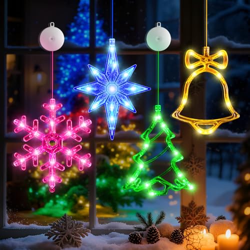 5Pack Christmas Window Lights with Timer, Battery Powered White LED Snowflake Decor U976