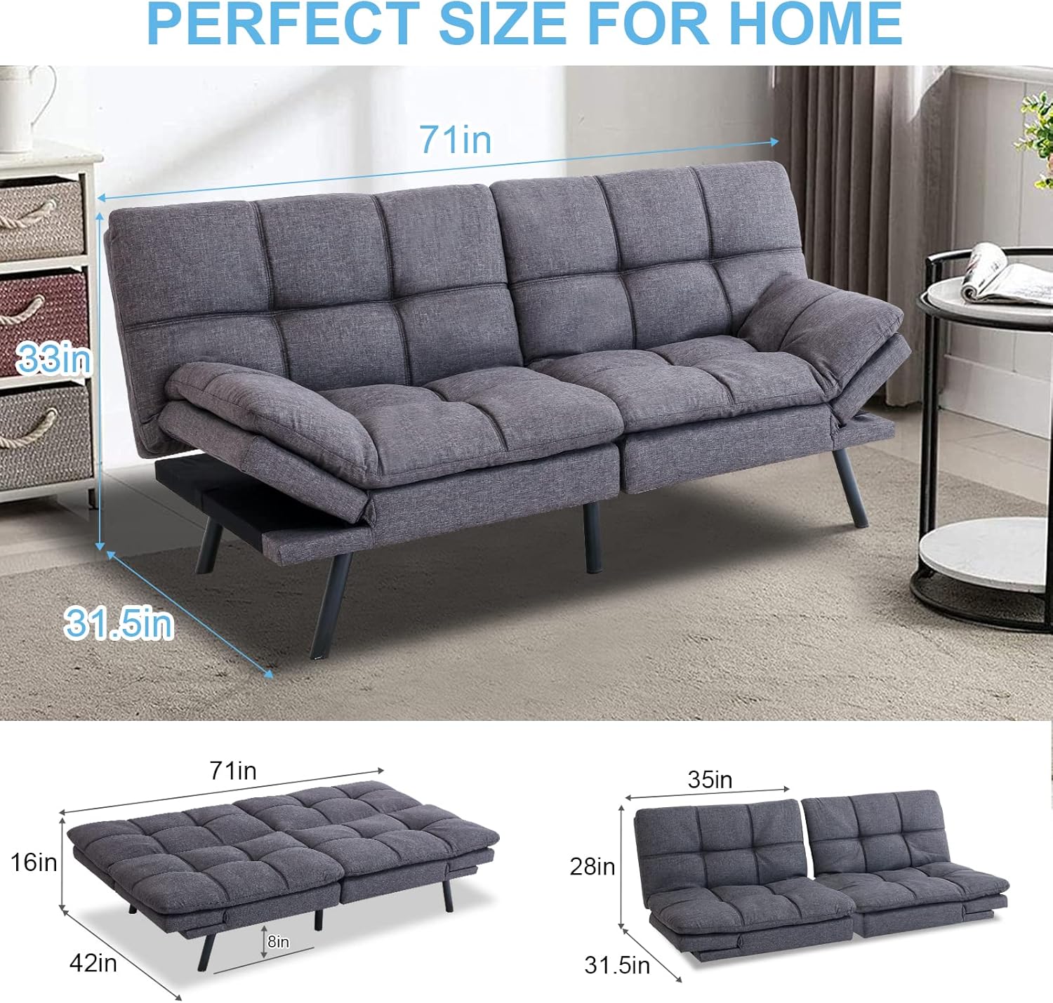 Grey Memory Foam Sleeper Sofa N860432