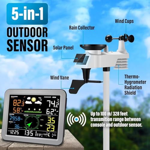 Wireless 7-in-1 Indoor Outdoor Weather Station with Rain Gauge A358589