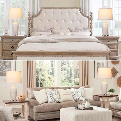 Set of 2 25" Touch Control Table Lamps with USB A+C Ports & AC Outlet O659