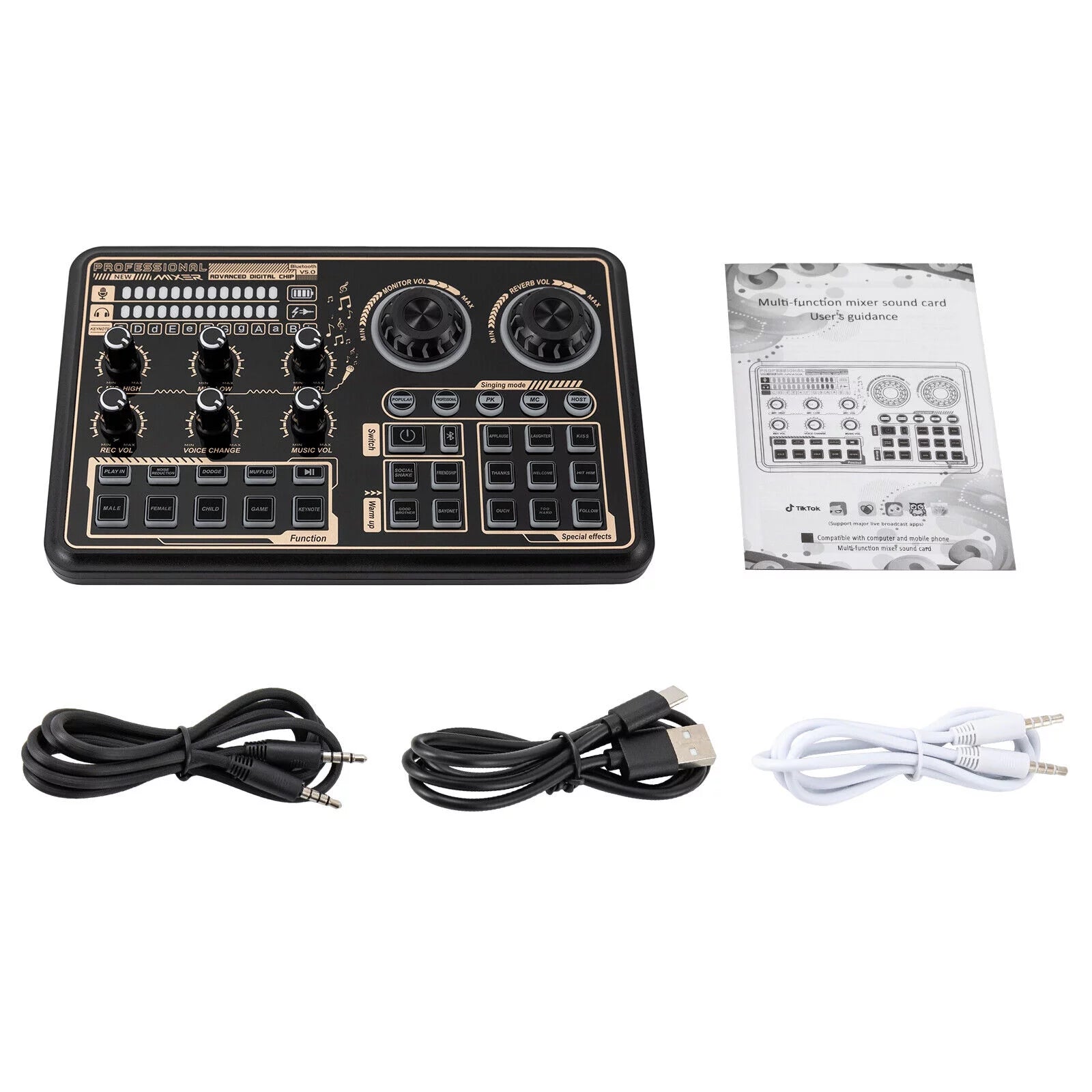 Sound Effects Board Audio Interface with Voice Changer and LED Lights E3801