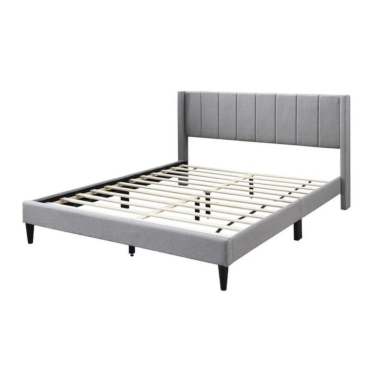 King Grey Linen Vertical Tufted Platform Bed R55092