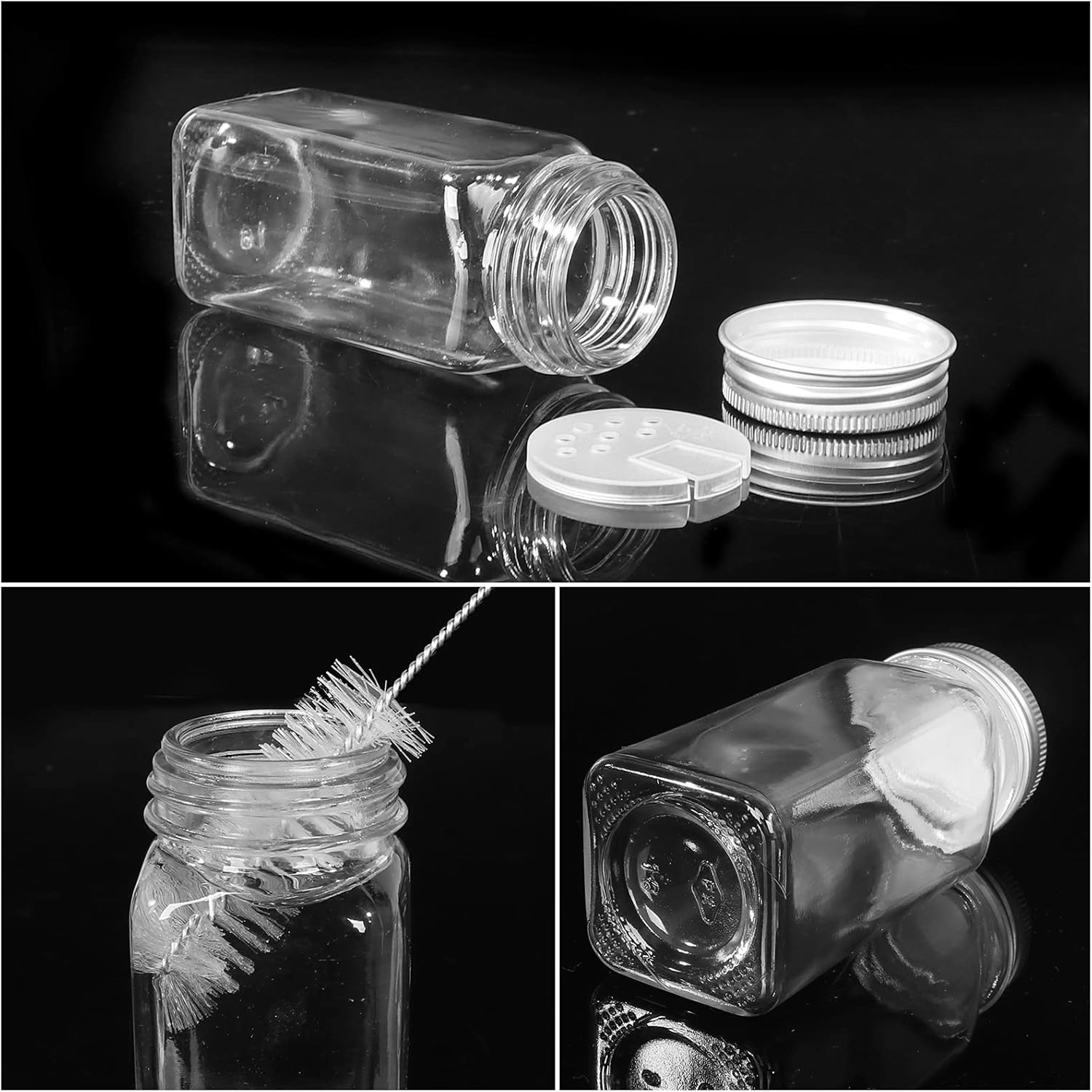48 Pack 4oz Glass Spice Jars with Silver Metal Caps T4936