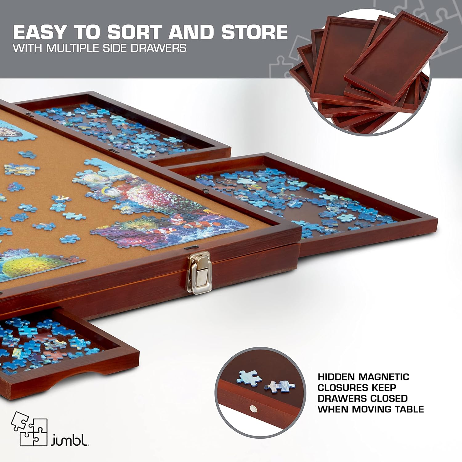 1500-Piece Tilting Puzzle Board with Felt Surface, 6 Removable Sorting Drawers, 27” x 35” Wooden Jigsaw Puzzle Table S949231