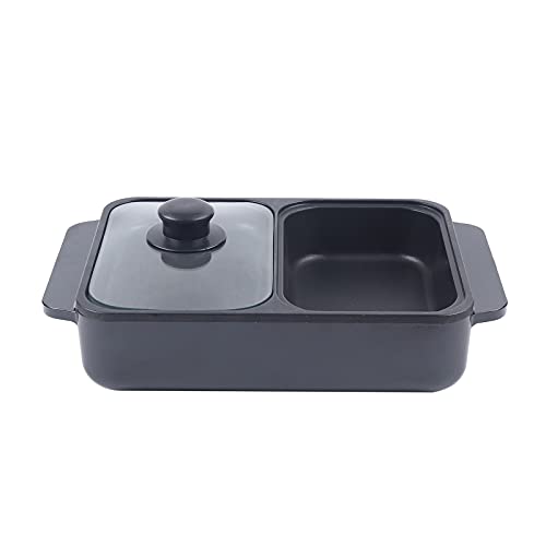 2 in 1 Portable Electric Non-Stick Hot Pot BBQ Grill Pan 110V 1200W Black E7859