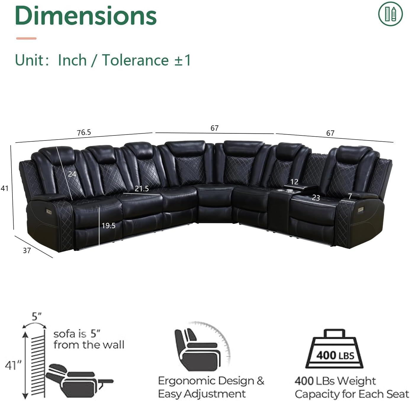 Black Leather Power Reclining Sectional Sofa J11833