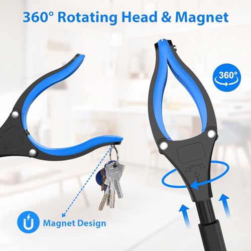 32" Foldable Reacher Grabber Tool with 360° Rotating Jaw & Magnet, Blue W130508