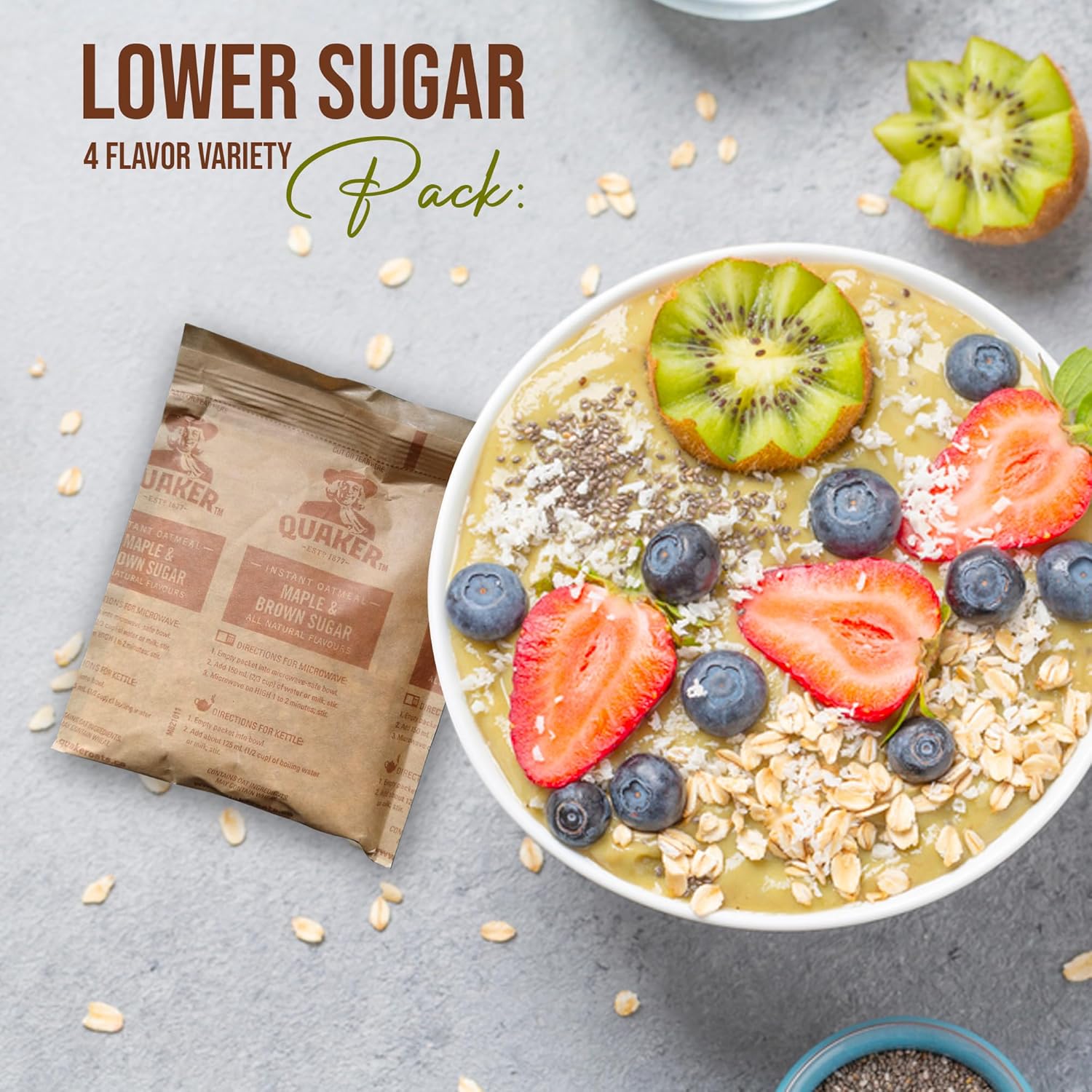 Lower Sugar Instant Oatmeal Variety Pack, 52 Count I24028