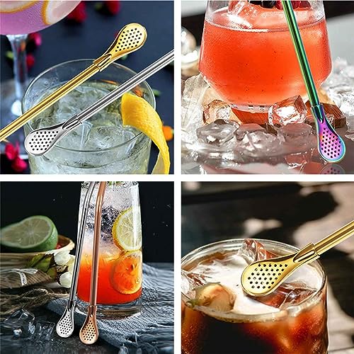 4pcs Stainless Steel Spoon Straws with Cleaning Brush L10660
