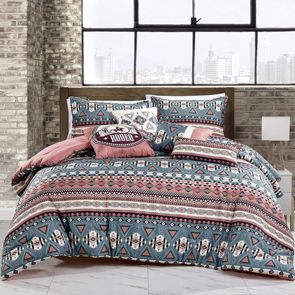 Teal Pink Southwestern Design Comforter Bedding Set Queen Size U2341