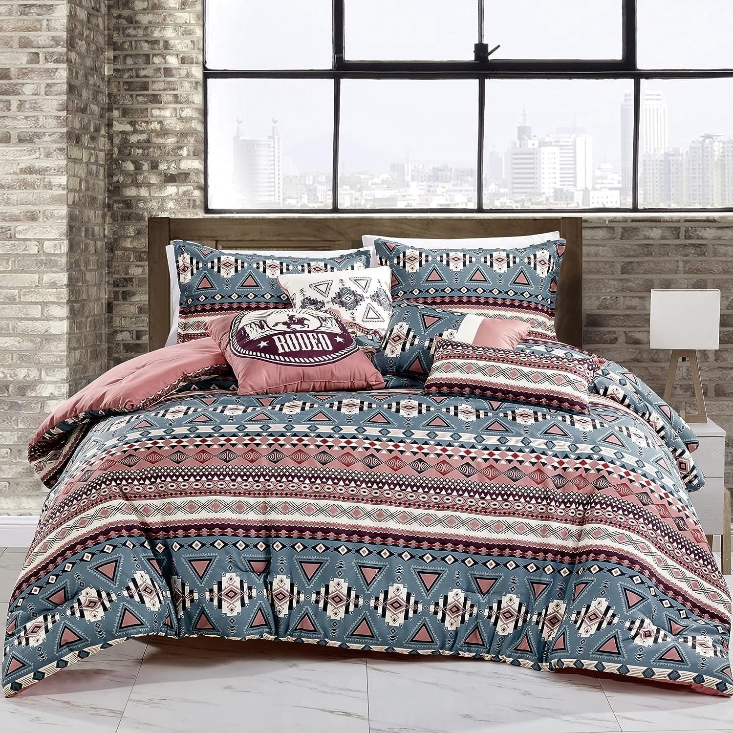 Teal Pink Southwestern Design Comforter Bedding Set Queen Size U2341
