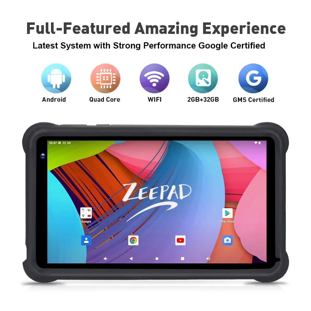 Black 7inch Kids Tablet Computer Android 12 32GB Storage Touch Screen L714