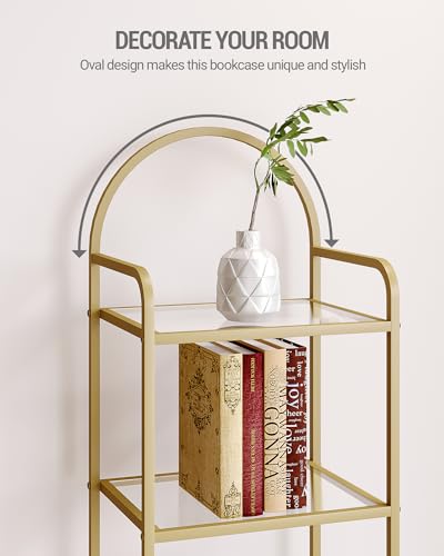6 Tier Black Tempered Glass Steel Frame Bookcase Y66383