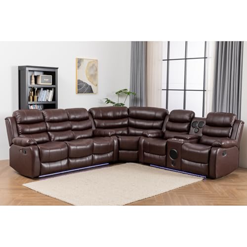 White PU Leather L-Shaped 9 Seater Reclining Sectional Sofa with LED Light G657191