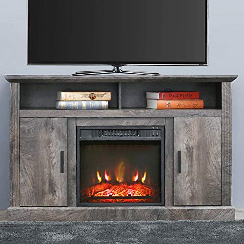 Electric Fireplace TV Stand Entertainment Center Corner Fire Place Heaters Tv Console for TVs up to 42" Wide, Rustic J385444