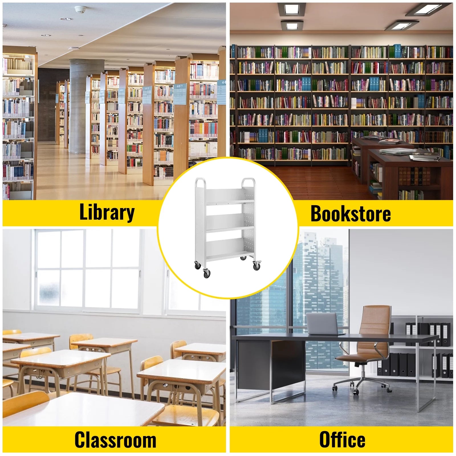 White V-Shaped Shelves Book Cart Z297154