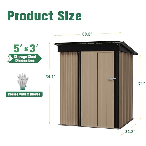 5 x 3 FT Waterproof Metal Garden Storage Shed W920