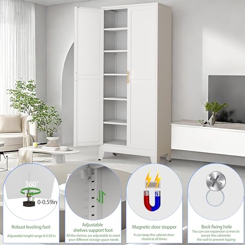 75.2”H Metal Pantry Storage Cabinet with Adjustable Shelves S8273