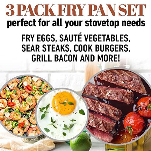 3 Piece Hammered Copper Nonstick Frying Pan Set with Glass Lid K969