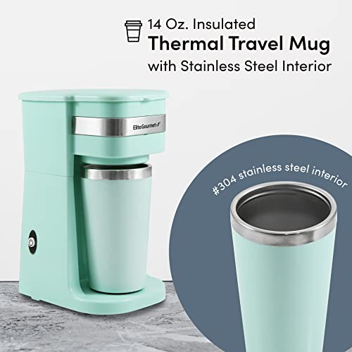 Black Compact Single-Serve Coffee Maker with 14Oz. Stainless Steel Travel Mug W8133