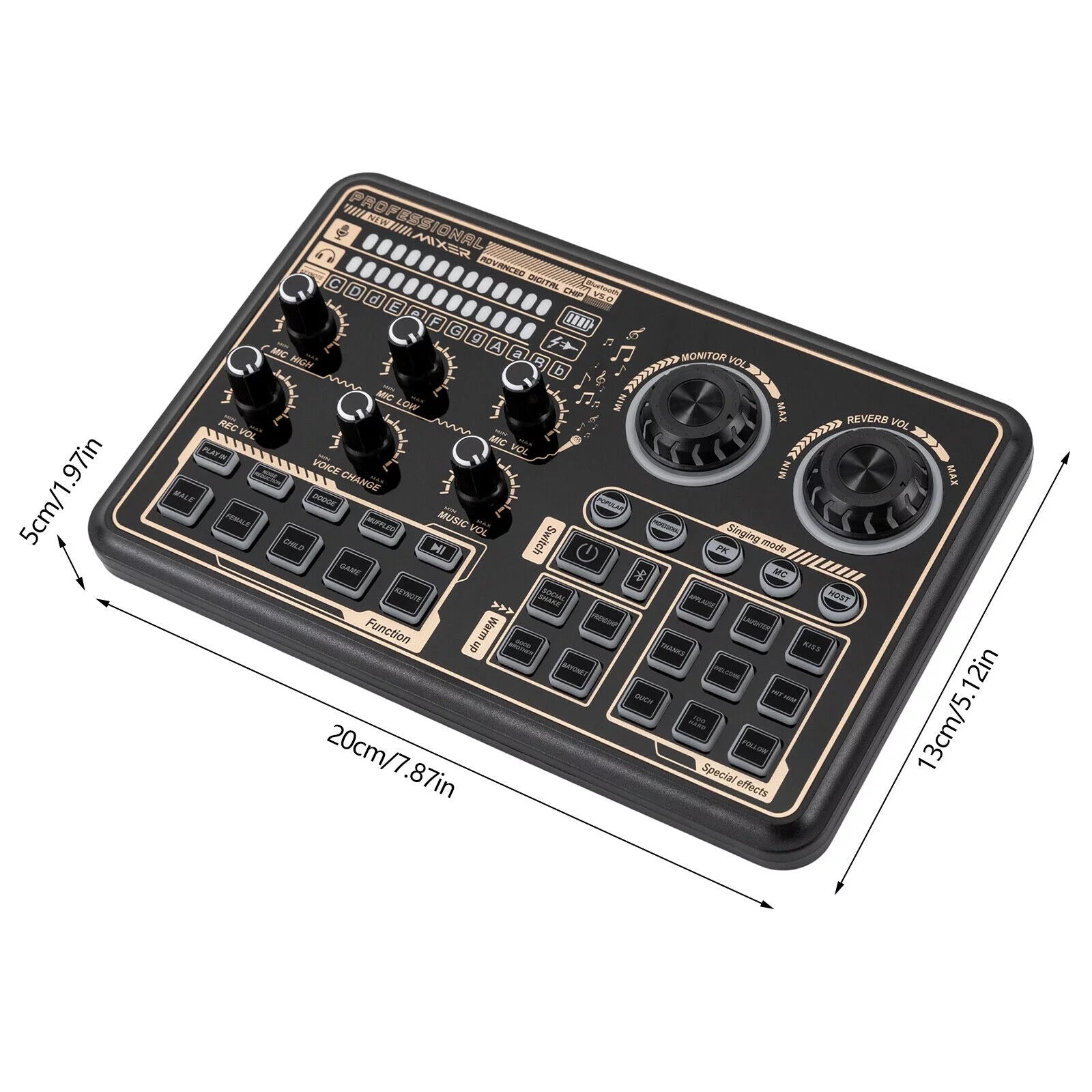Sound Effects Board Audio Interface with Voice Changer and LED Lights E3801