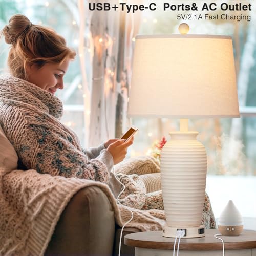 Set of 2 25" Touch Control Table Lamps with USB A+C Ports & AC Outlet O659