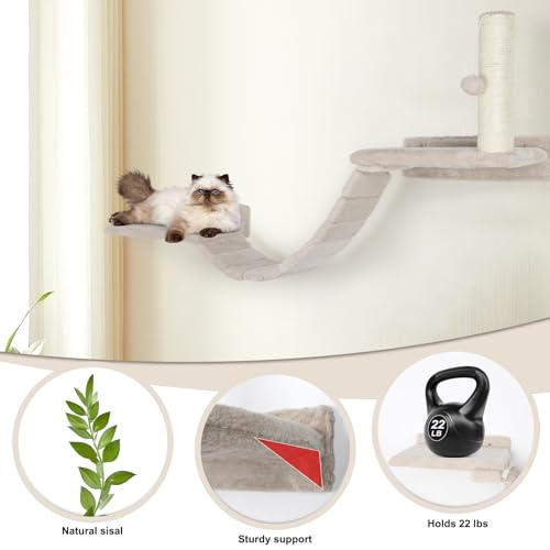 7 Pcs Cat Wall Shelves Set with Sisal Scratcher Post R73704