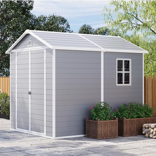 6 x 8 FT Grey Plastic Outdoor Storage Shed with Floor U494083