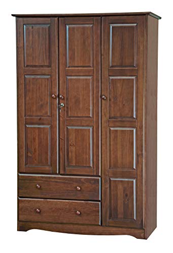 100% Solid Wood Armoire Wardrobe Closet, Java, 4 Shelves, 1 Clothing Rod, 2 Drawers, 1 Lock J694325