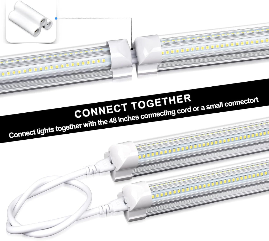 4FT 50W 7750Lumen 6000K Clear Cover V-Shape Linkable T8 LED Tube Light 10 Pack Y6798