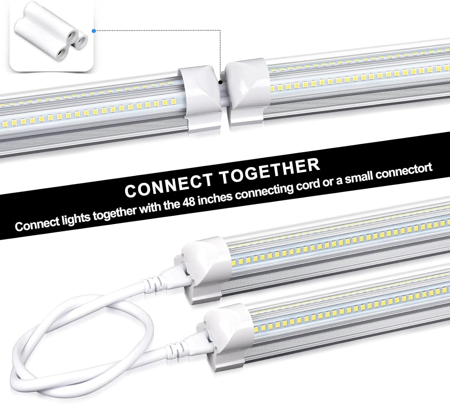 4FT 50W 7750Lumen 6000K Clear Cover V-Shape Linkable T8 LED Tube Light 10 Pack Y6798