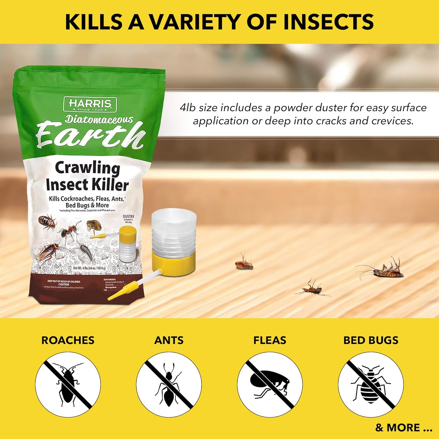 4lb Diatomaceous Earth Crawling Insect Killer with Powder Duster P9667