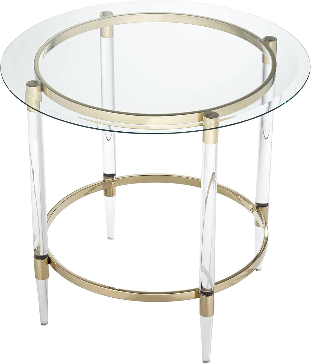 Clear Glass Round Side Table with Gold Rings J801728